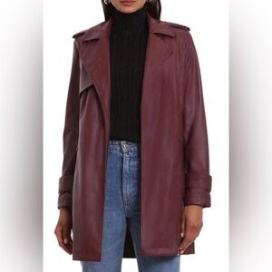 Bagatelle Open Front Faux Leather Trench Coat - Medium - Zinfandal - NWT